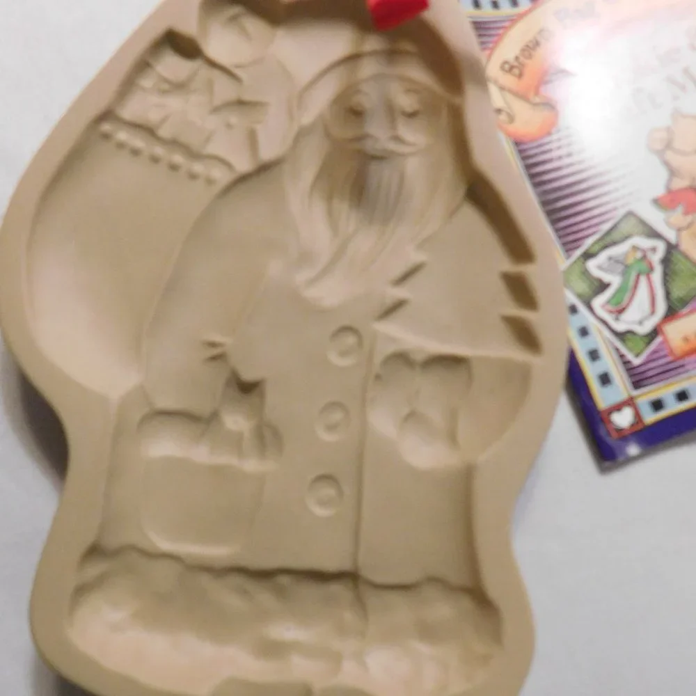 Vintage Brown Bag Art Ceramic Holiday Molds St. Nick Santa and Cut Apart Cookies
